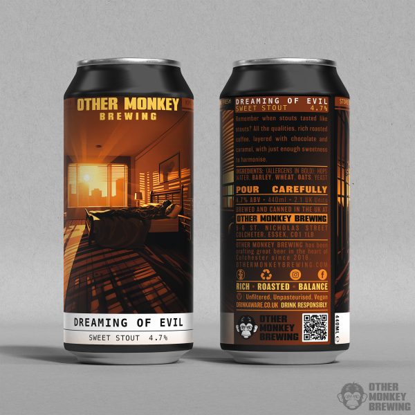 dreaming of evil, sweet stout can from other monkey brewing colchester
