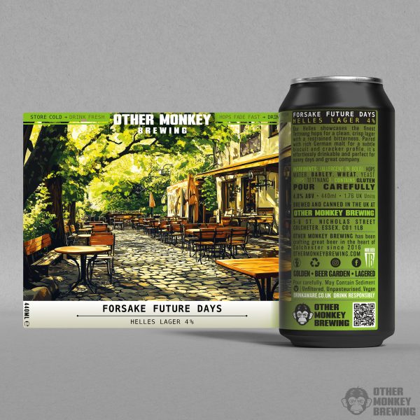 forsake future days, helles lager can from other monkey brewing